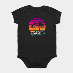 Miami Sunset Retro Palm Trees | Vibrant Tropical Beach Design Baby Bodysuit